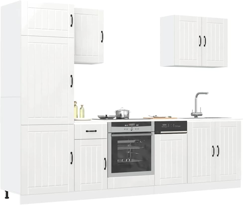 Lucca 7-Piece Kitchen Cabinet Set without Electrical Appliances High Gloss White Wood Material