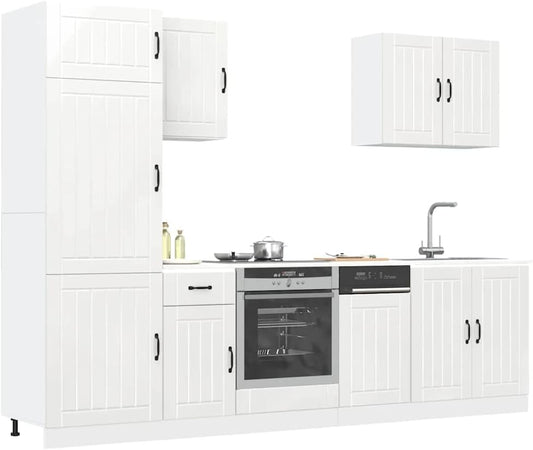 Kalmar Kitchen Unit without Electrical Appliances Complete in Black Kitchen Cabinet Fitted Kitchen Unit Wall Cabinet Sink Base Cabinet 8-Piece