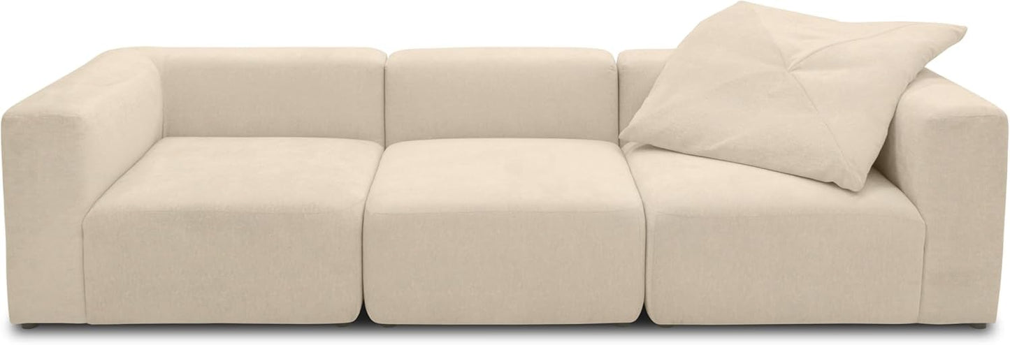 DOMO. collection Adrian Modular Sofa, 3-Seater Made of 2 x Corner Chairs and 1 x Chair, Big Sofa, Module Couch, 3 Upholstery Elements, 3-Seater Couch, 301 x 108 x 69 cm (W x D x H), Cream