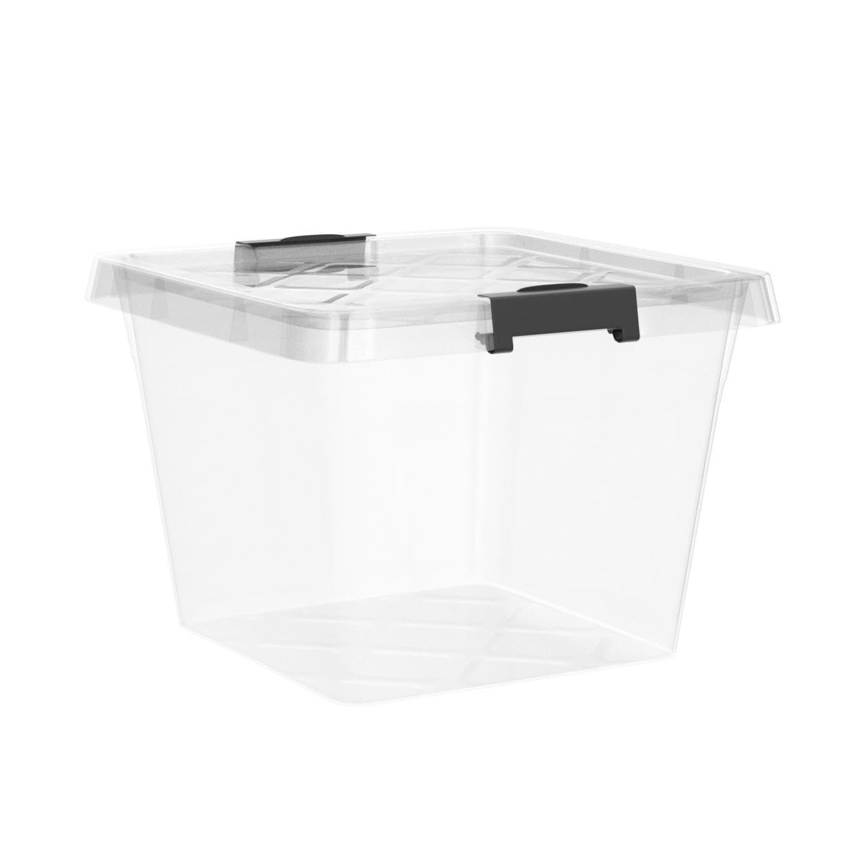 ATHLON TOOLS 4 x 60 L Storage Boxes with Lid, Food-Safe, Locking Clips, 100% New Material Plastic Box, Transparent, Clothes Boxes, Stackable