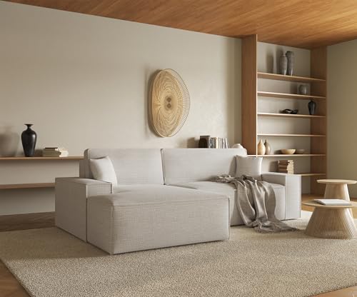 Selsey Sofa Corner Sofa Bed Couch with Storage Space Sleep Function Easy Care Polyurethane Foam L Shape Right Farese Beige Corduroy Look
