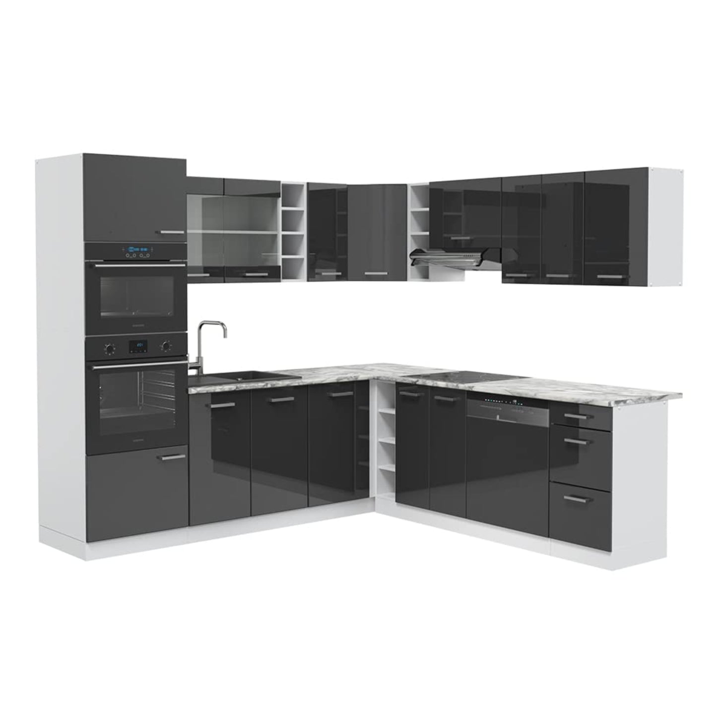 Vicco R-Line Fitted Kitchen Cabinets Country House Kitchen Furniture (White, Corner 247 x 237 cm)