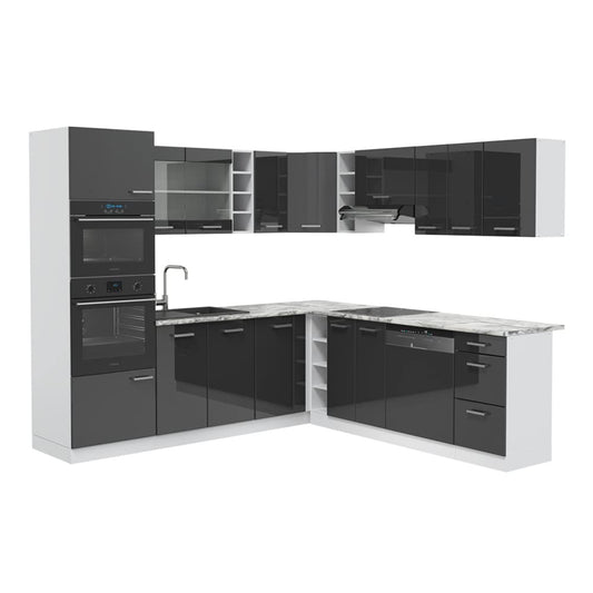 Vicco R-Line Fitted Kitchen Cabinets Country House Kitchen Furniture (White, Corner 247 x 237 cm)