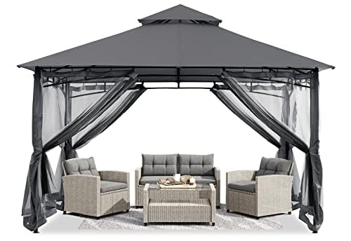 ABCCANOPY Pavillon 2.5x2.5m Wasserdicht Stabil Winterfest Gartenpavillon，Doppeldachweichdach Hinterhof-Partyzelt mit Netz für Schatten und Regen,Grau