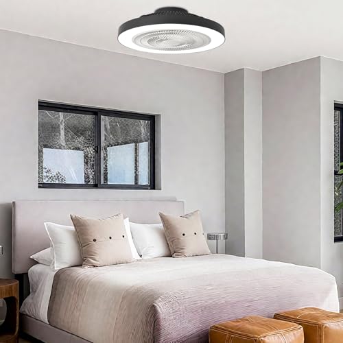Depuley Ceiling Fan with Light: 20 Inch Ceiling Fan for Bedroom Modern Flat with Lighting - Smart App and Remote Control White Bladeless Fan with Lamp for Kitchen