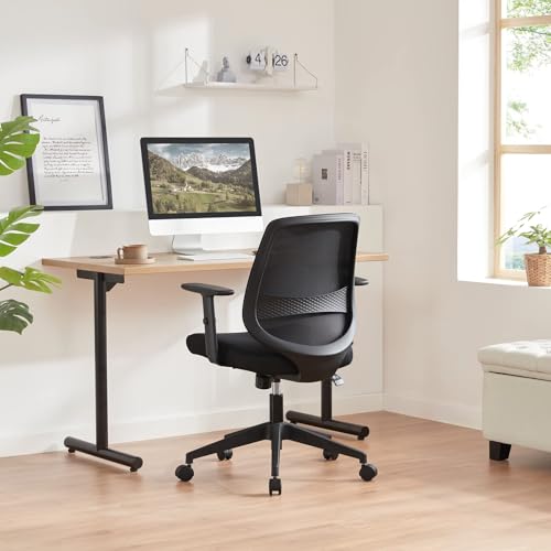 Amazon Basics Ergonomic Office Chair, Desk Chair with Adjustable Armrests, Lumbar Support, Mesh Executive Chair, Back Friendly, Easy Assembly, 25 x 23 x 36 Inch, Black
