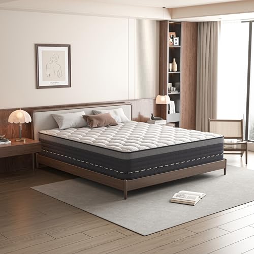 MRH Super King 180 x 200 cm White Mattress Memory Foam Hybrid Mattress Medium Hard Breathable Pressure Relieving Single Pocket Springs for Children and Adults (Super King Mattress)