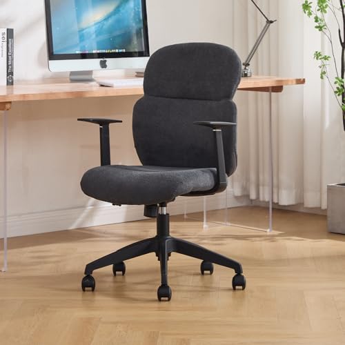 DAYALANE Ergonomischer Bürostuhl, Schreibtischstuhl Wippfunktion Höhenverstellbar aus Chenille, Computerstuhl Drehstuhl für Arbeitszimmer Büro Home Office, Rosa
