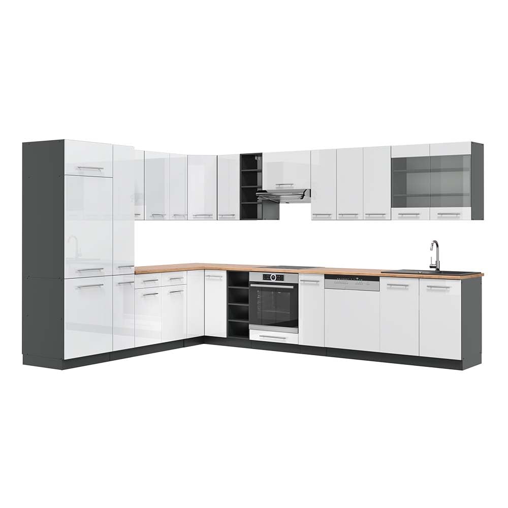 Vicco Fame-Line Corner Kitchen 257 x 347 cm White High Gloss / Anthracite without Worktop