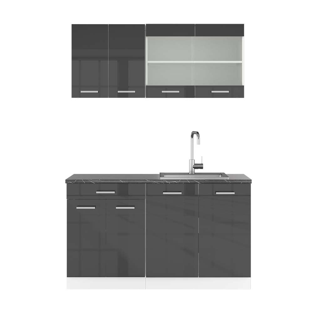 Vicco Single Kitchen R-Line, Blue/Grey/White, 140 cm, AP Anthracite
