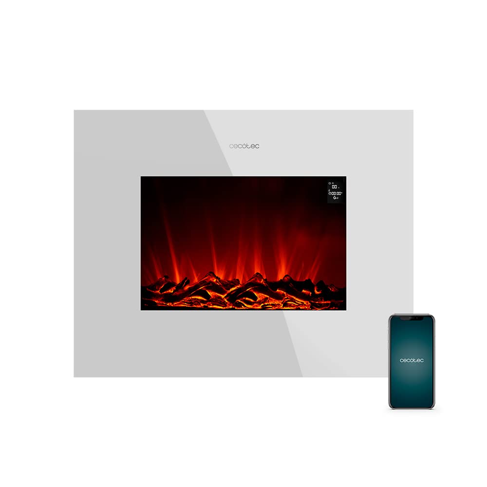 Cecotec Ready Warm 2200 Curved Flames Electric Fireplace with Remote Control, 22 Inch, 2000 W with 2 Power Levels, Curved Tempered Glass Scoreboard, 2 LED Lights, 20 m2