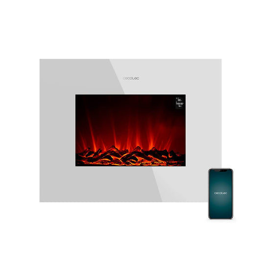 Cecotec Ready Warm 2200 Curved Flames Electric Fireplace with Remote Control, 22 Inch, 2000 W with 2 Power Levels, Curved Tempered Glass Scoreboard, 2 LED Lights, 20 m2