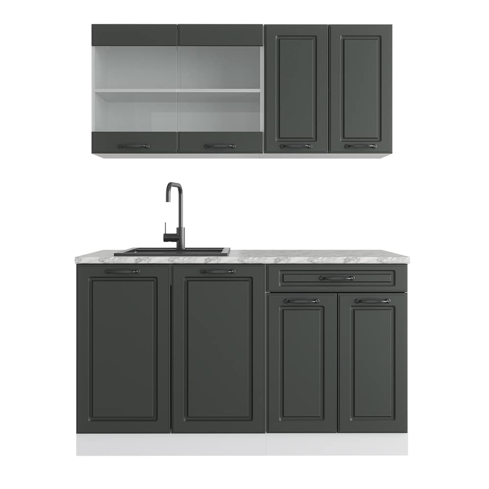 Vicco Single Kitchen R-Line, Blue/Grey/White, 140 cm, AP Anthracite