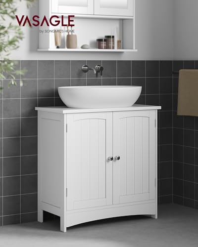 VASAGLE BBC410P31 Vanity Unit Extra Long 30 x 90 x 60 cm 2 Doors Bathroom Cabinet Open Compartments Height Adjustable Shelves White