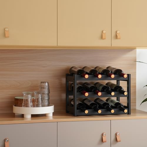 VASMIA Bamboo Wine Rack for 24 Bottles, Bottle Rack with 6 Levels for Cellar, Kitchen, Bar, Dining Room, Bottle Holder Wood with Table Top 41 x 24 x 81 cm, Natural