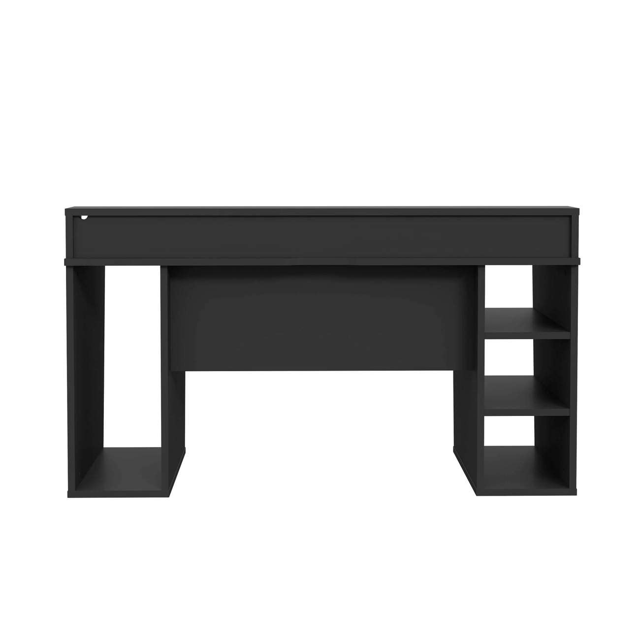 Forte TEZAUR Computer Desk Gaming Desk with LED Lighting and Shelf, Wood Material, Black, W x H x D: 200 x 91.1 x 125.4 cm