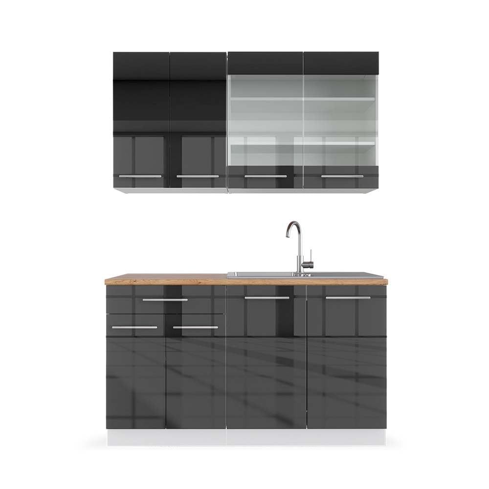 Vicco Fame-Line Single Built-In Kitchen Unit, 140 cm, High-Gloss Fame-Line (Anthracite, High Gloss)