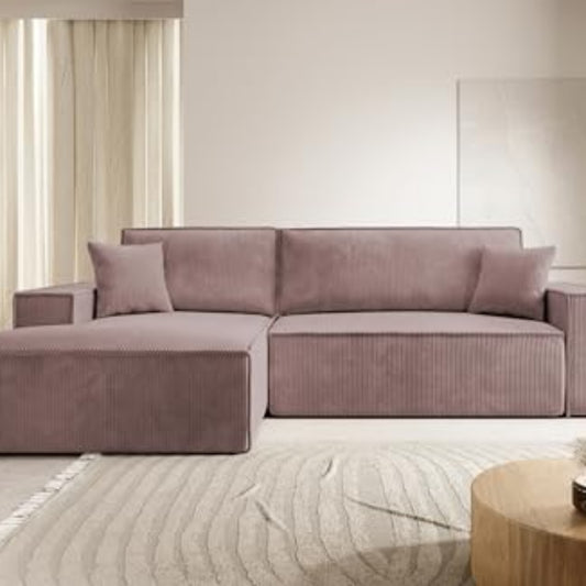 Selsey Sofa Corner Sofa Bed Couch with Storage Space Sleep Function Easy Care Polyurethane Foam L Shape Right Farese Beige Corduroy Look