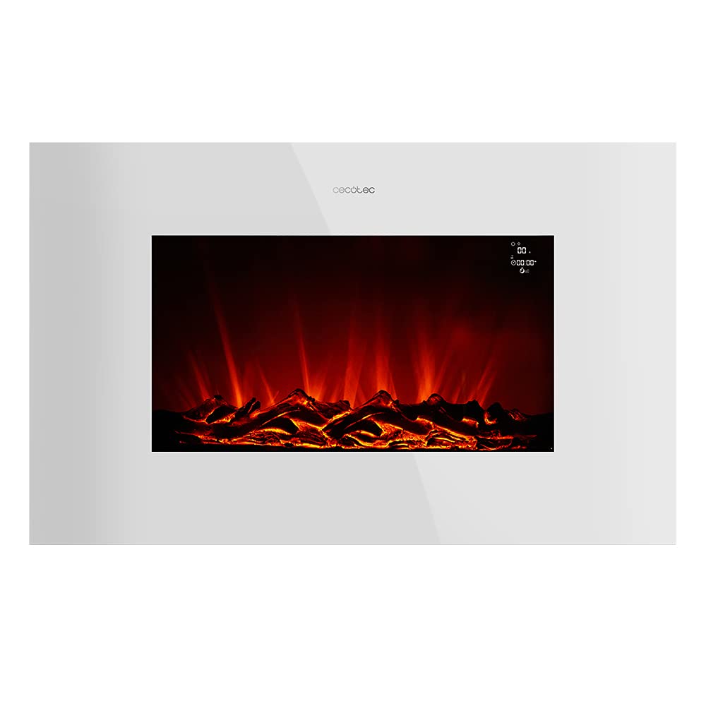 Cecotec Ready Warm 2200 Curved Flames Electric Fireplace with Remote Control, 22 Inch, 2000 W with 2 Power Levels, Curved Tempered Glass Scoreboard, 2 LED Lights, 20 m2