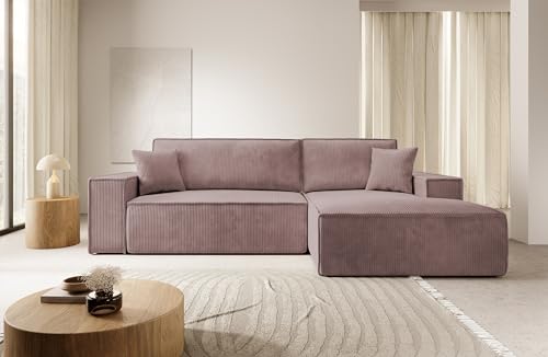 Selsey Sofa Corner Sofa Bed Couch with Storage Space Sleep Function Easy Care Polyurethane Foam L Shape Right Farese Beige Corduroy Look
