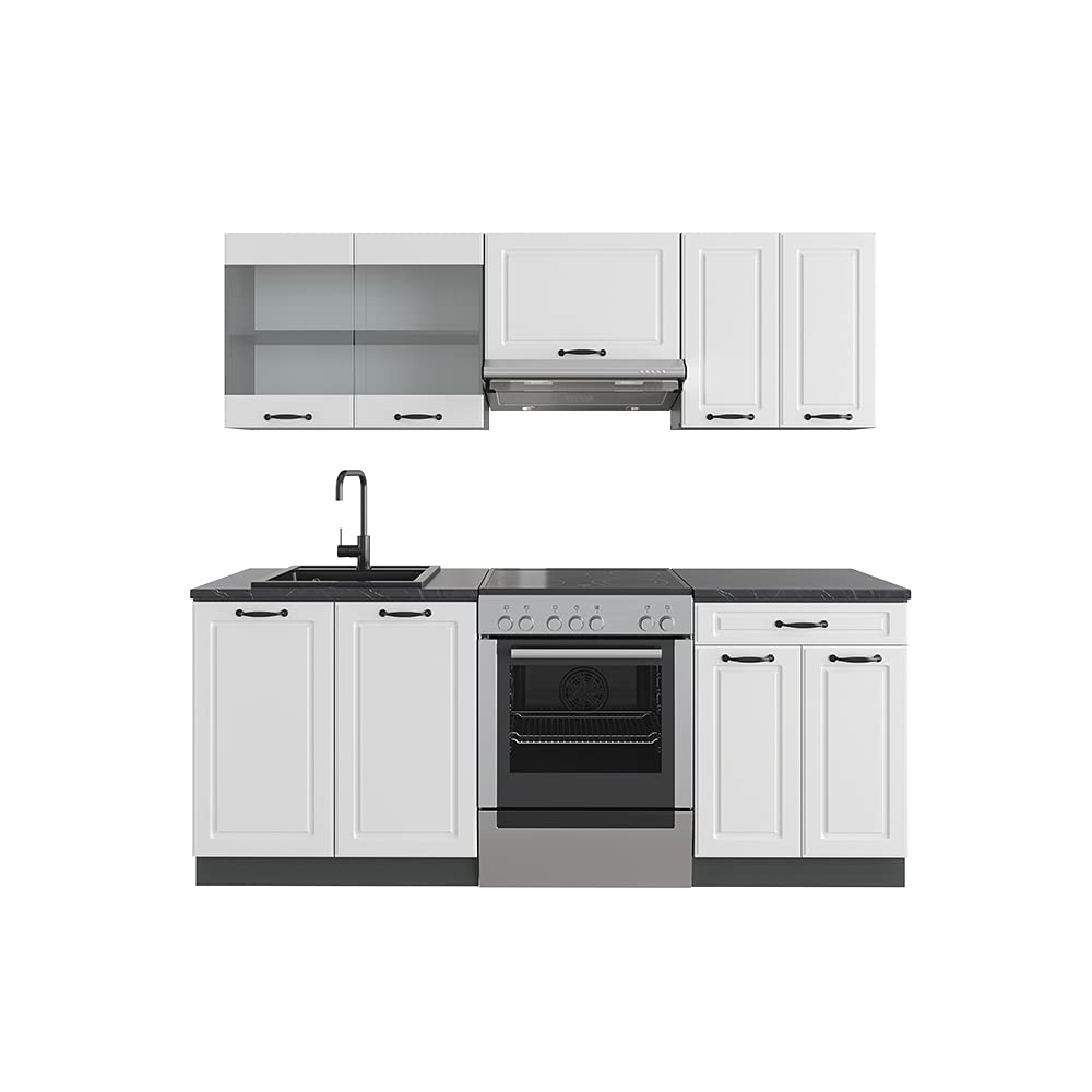 Vicco R-Line Kitchen Unit, White High-Gloss / Anthracite, 200 cm without Worktop