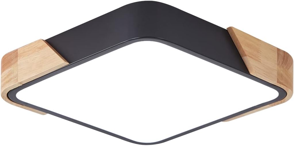 LED Wooden Ceiling Lights, Thin Flat Modern Flush-Mounted Light, Ceiling Lighting Lamps for Dining Room, Hallway, Living Room, Kitchen, Bedroom, 30 cm x 30 cm, 24 W, Warm White, 3000 K