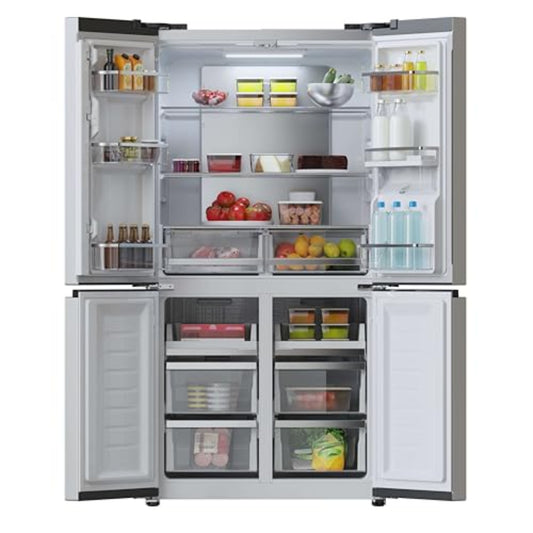 Cecotec Amerikanischer Kühlschrank, 4 Türen, 564 l, Bolero, CoolMarket, 4D 564 Dark E. 183 cm hoch, 91 cm breit, Wasserspender, geringer Stromverbrauch, Invertermotor, Plus, Total NoFrost