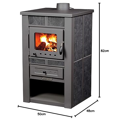 ProTermo Alpina Ceramic Mocha Fireplace with Fireclay Stone - 8 kW Heating Output - 50 x 48 x 82 cm Wood Stove with Viewing Window - Type 1