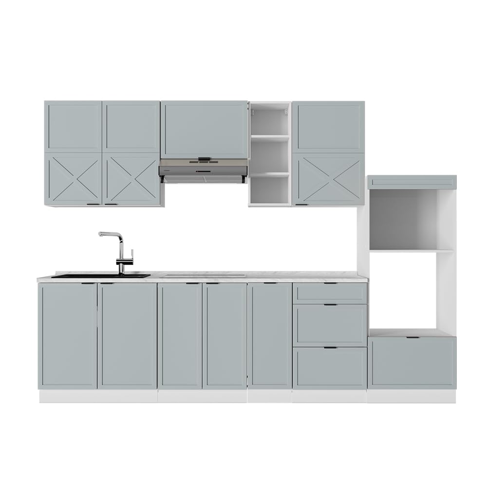 Vicco Fame-Line Kitchen Unit 280 cm without Worktop 280 cm High-Gloss Anthracite / White