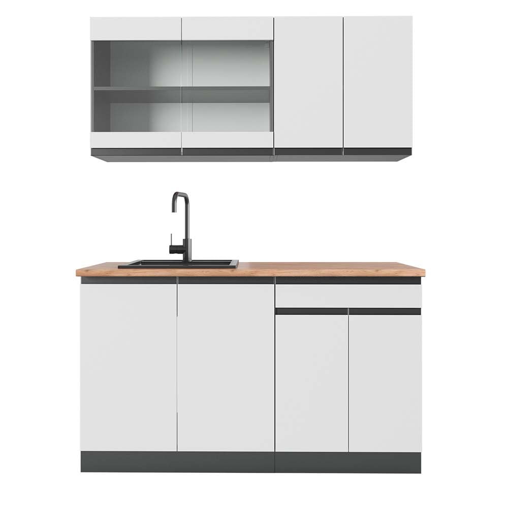 Vicco Single Kitchen R-Line, White High Gloss / Anthracite, 140 cm without Worktop