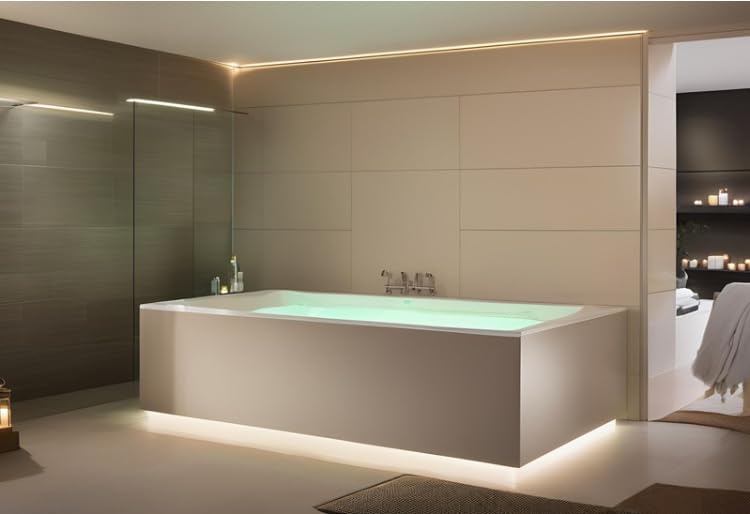 VBChome Bathtub 160 x 70 cm White Acrylic Space for LED Lighting Polystyrene Support Bath Support Siphon Tub Rectangular White Design Modern Drain Fitting in Chrome