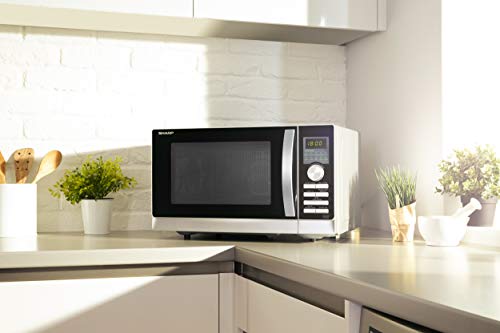 Sharp R843INW 3-in-1 microwave with hot air, grill and convection / 25 L / 800 W / 1000 W grill / 2500 convection / 10 automatic programs / pizza program / metal turntable (30 cm) / silver