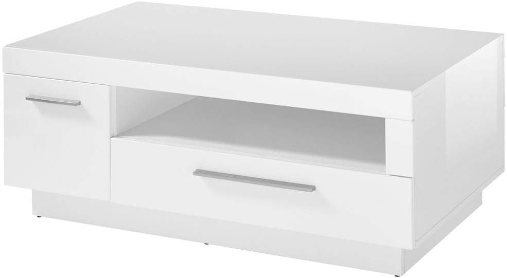 Lomadox Coffee Table High-Gloss White 1 Door 1 Drawer Storage Compartment W x H x D 110 x 44 x 65 cm