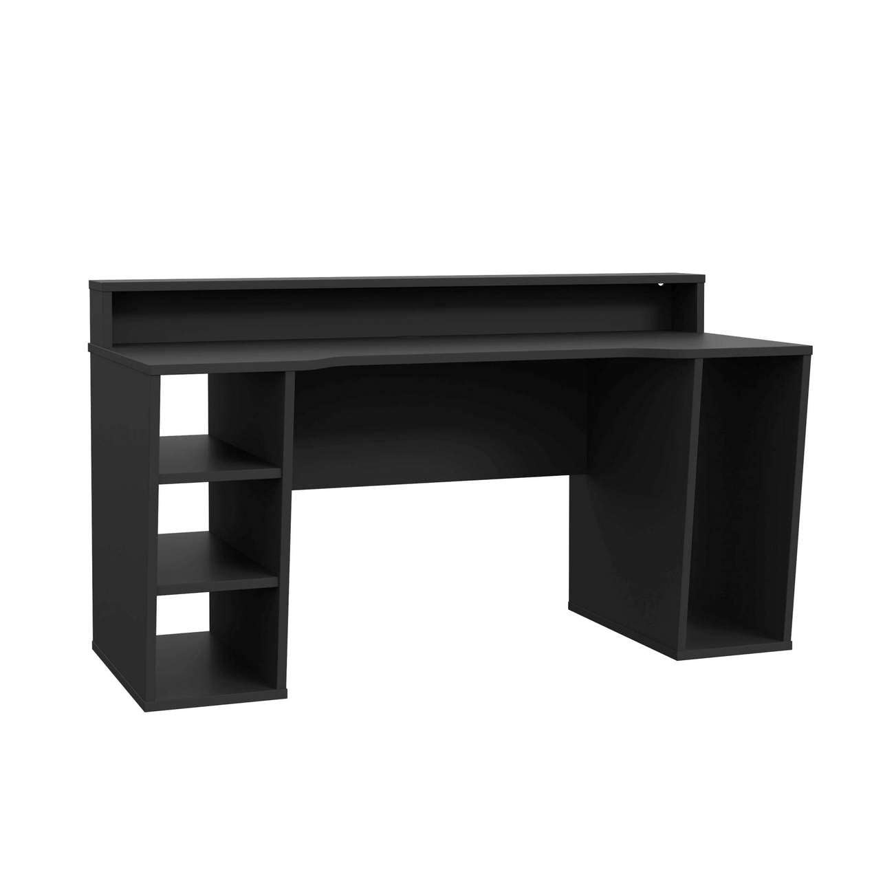 Forte TEZAUR Computer Desk Gaming Desk with LED Lighting and Shelf, Wood Material, Black, W x H x D: 200 x 91.1 x 125.4 cm