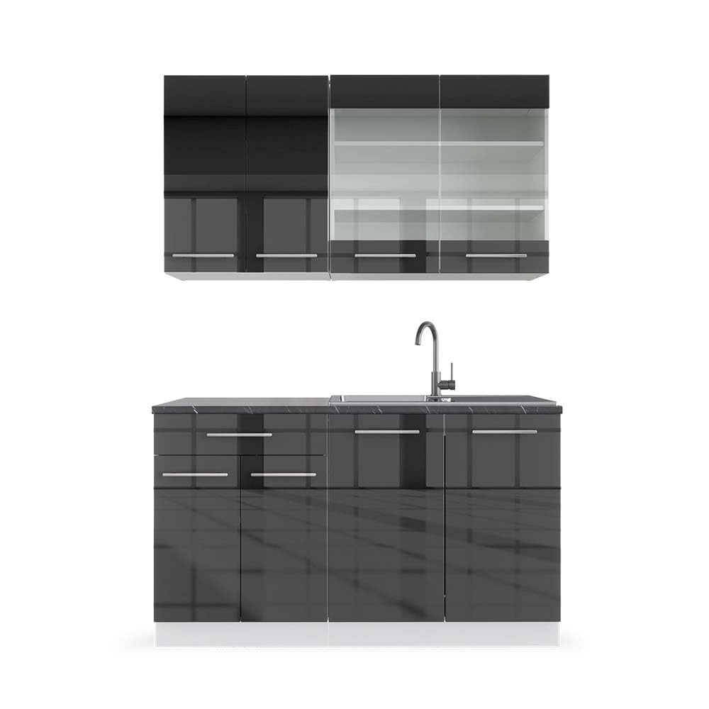 Vicco Fame-Line Single Built-In Kitchen Unit, 140 cm, High-Gloss Fame-Line (Anthracite, High Gloss)