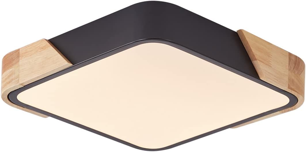 LED Wooden Ceiling Lights, Thin Flat Modern Flush-Mounted Light, Ceiling Lighting Lamps for Dining Room, Hallway, Living Room, Kitchen, Bedroom, 30 cm x 30 cm, 24 W, Warm White, 3000 K