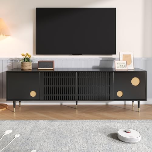 TV Cabinet with 3 Drawers, TV Table with Golden Handles and Legs, Modern TV Stand for TVs up to 75 Inches, Rounded Corners, TV Cabinet for Living Room, 174 x 35 x 41 cm, White
