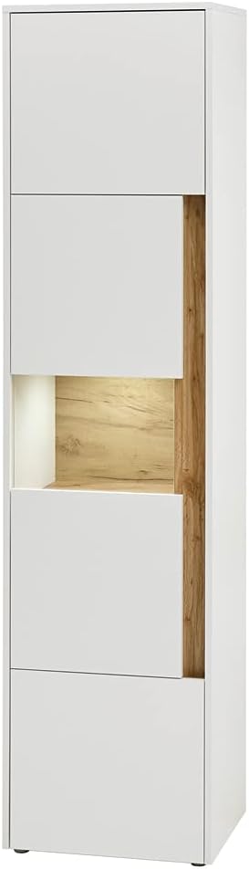 Lomadox TV Wall Unit 4 Pieces with LED Lighting in White with Wotan Oak Panels W x H x D Approx. 310 x 197 x 45 cm