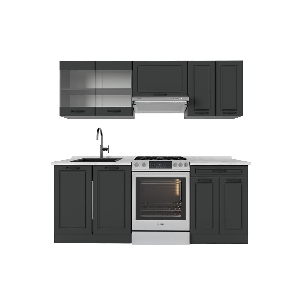 Vicco R-Line Kitchen Unit, White Country House / Anthracite, 200 cm without Worktop