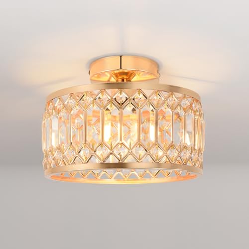 ANWIO Ceiling Light Living Room, Modern Crystal Ceiling Light Black Living Room, E27 Crystal Chandelier Bedroom with Glass Lampshade for Dining Room, Kitchen, Hallway, Office, Diameter 27 cm