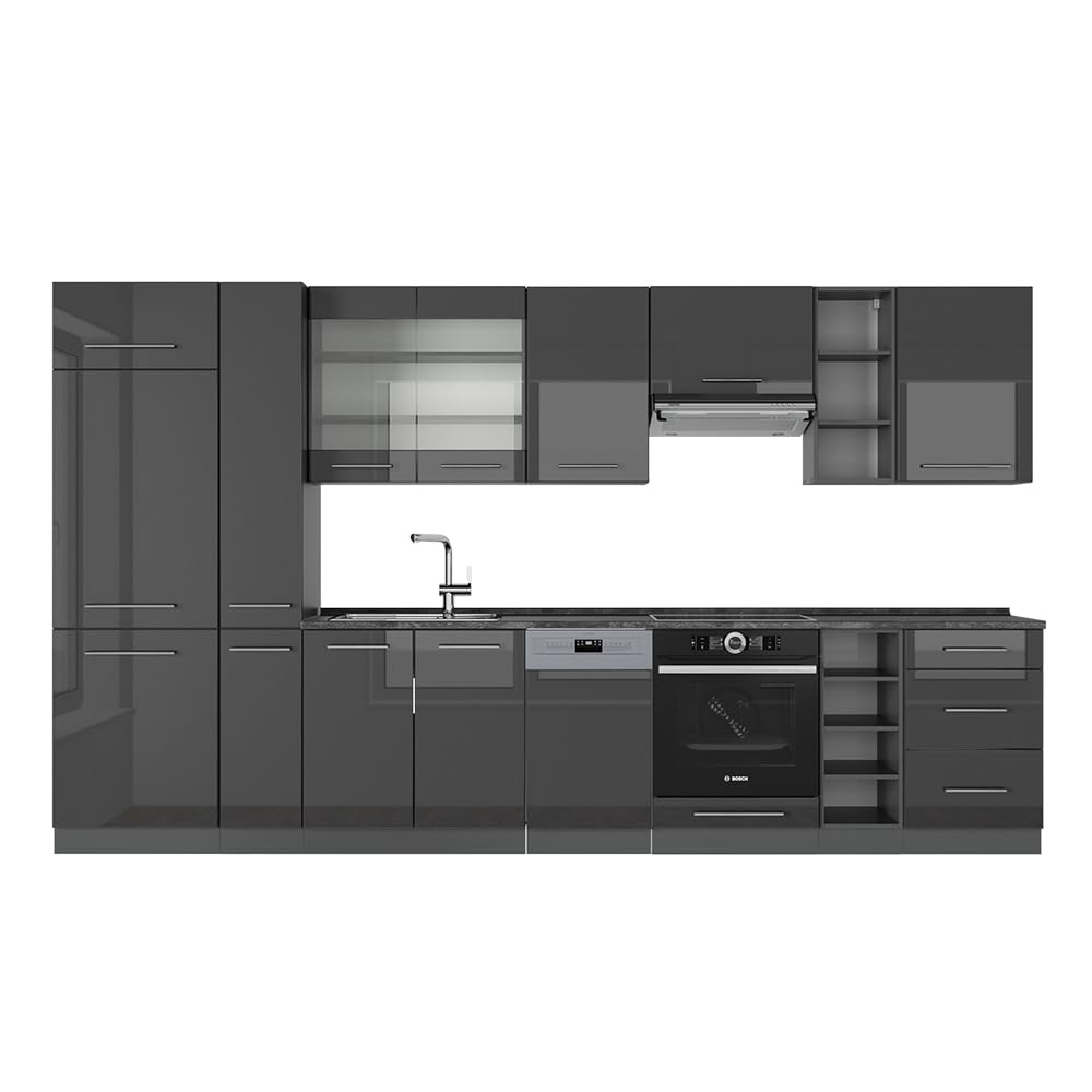 Vicco Kitchen Unit Fame-Line Goldkraft Oak / Anthracite 355 cm without Worktop