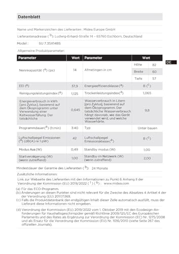Midea SU 5.35X14CS Dishwasher Base, 14 MGD, Dishwasher 60 cm, Home Connect, Hygiene Care+, Machine Care +, Extra Drying, Half Load, 44 db, Start Delay, Stainless Steel