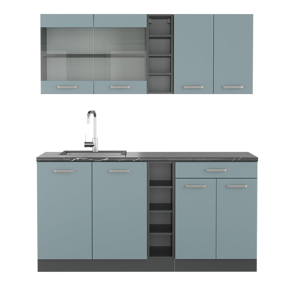 Vicco Single Kitchen R-Line White High Gloss / Anthracite 160 cm without Worktop
