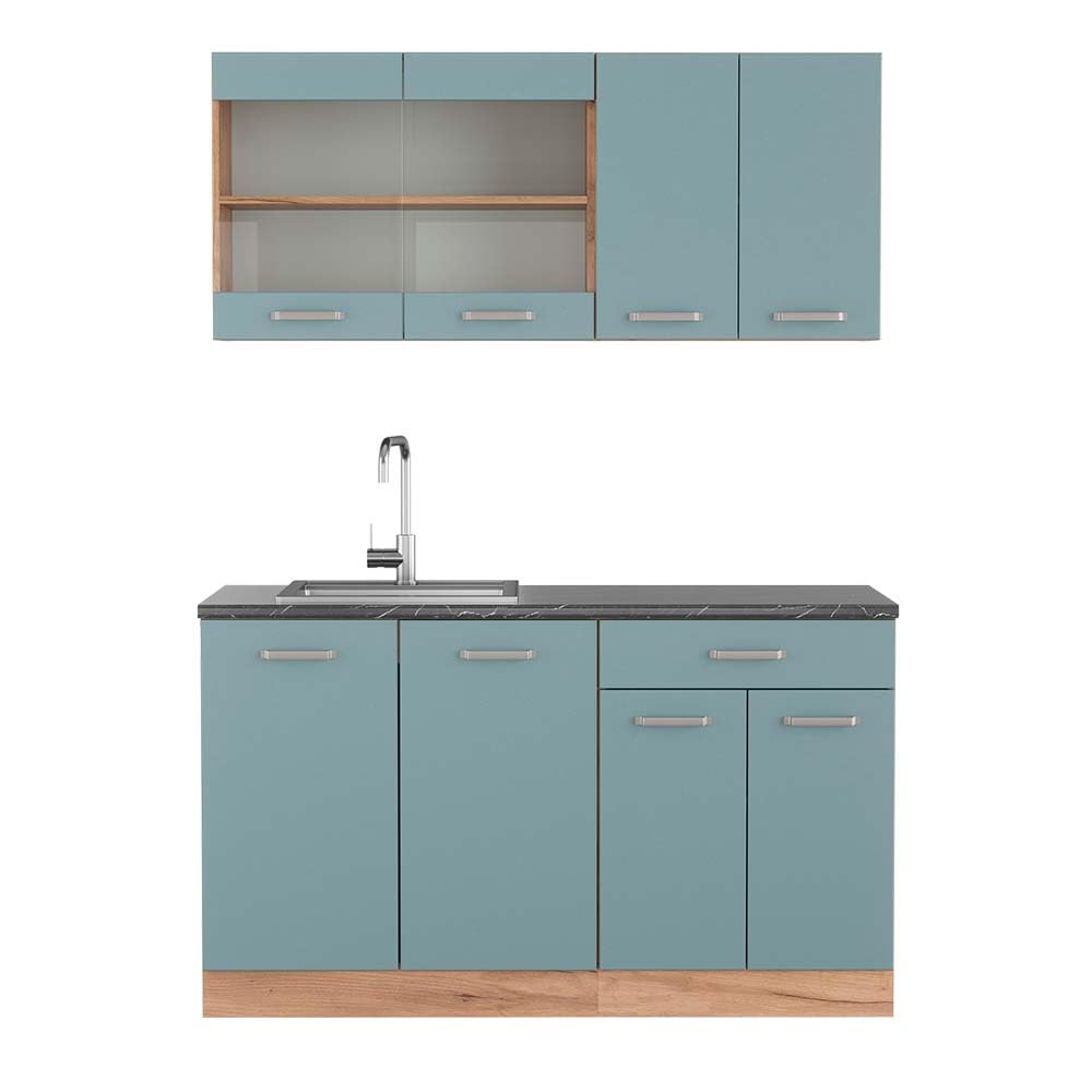 Vicco Single Kitchen R-Line, Black High Gloss / Gold Kraft Oak 140 cm, without Worktop