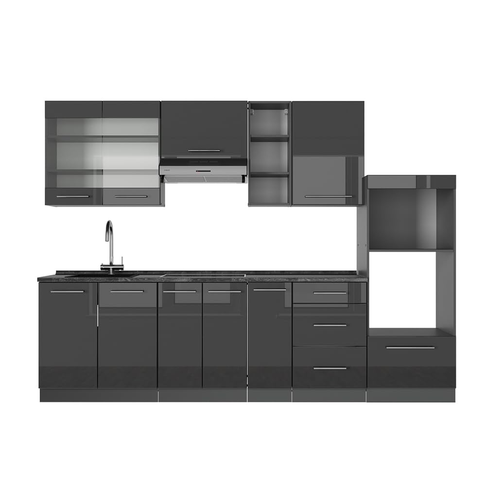 Vicco Kitchen Unit Fame-Line Goldkraft Oak / Anthracite 280 cm without Worktop