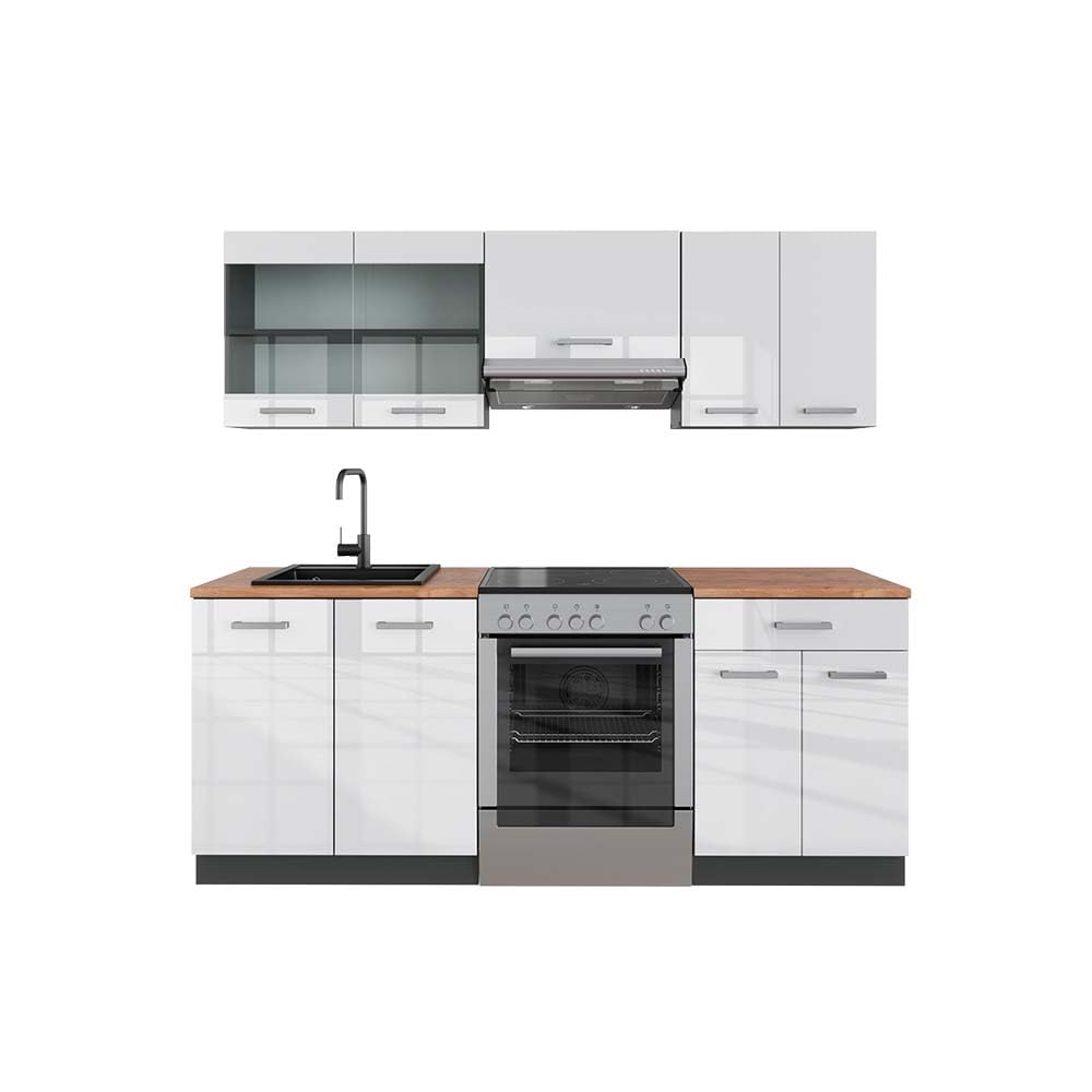 Vicco R-Line Kitchen Unit, White High-Gloss / Anthracite, 200 cm without Worktop