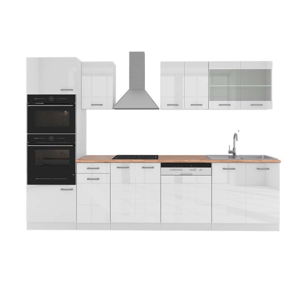 Vicco R-Line Kitchen Unit, High-Gloss Anthracite/White, 300 cm with Tall Cabinet, without Worktop