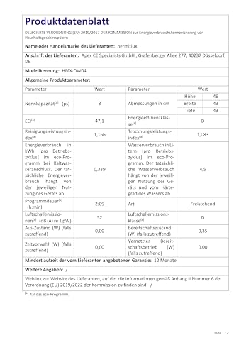 Hermitlux Tischgeschirrspüler, mini spülmaschine mit 7+3 Programme, 5 Maßgedecken, 5L Wassertank, Startverzögerung und Kindersicherung