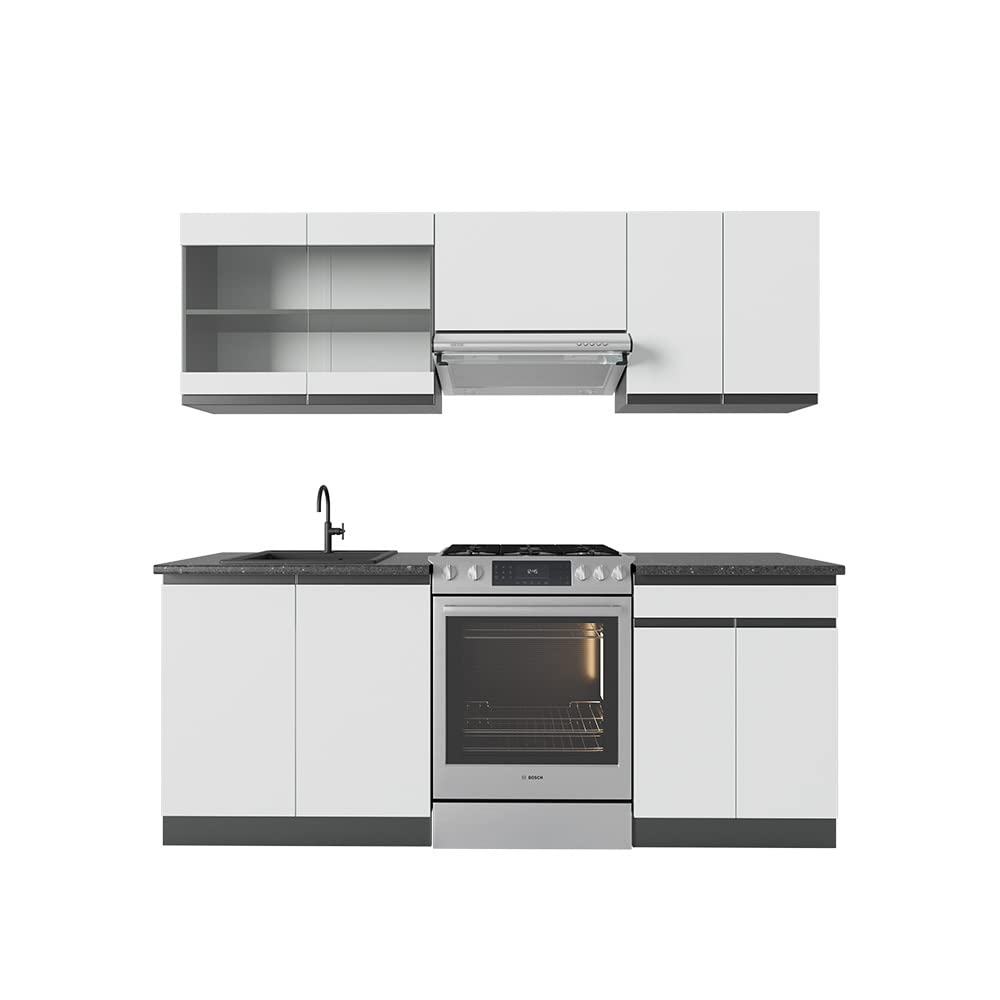 Vicco R-Line Kitchen Unit, White High-Gloss / Anthracite, 200 cm without Worktop