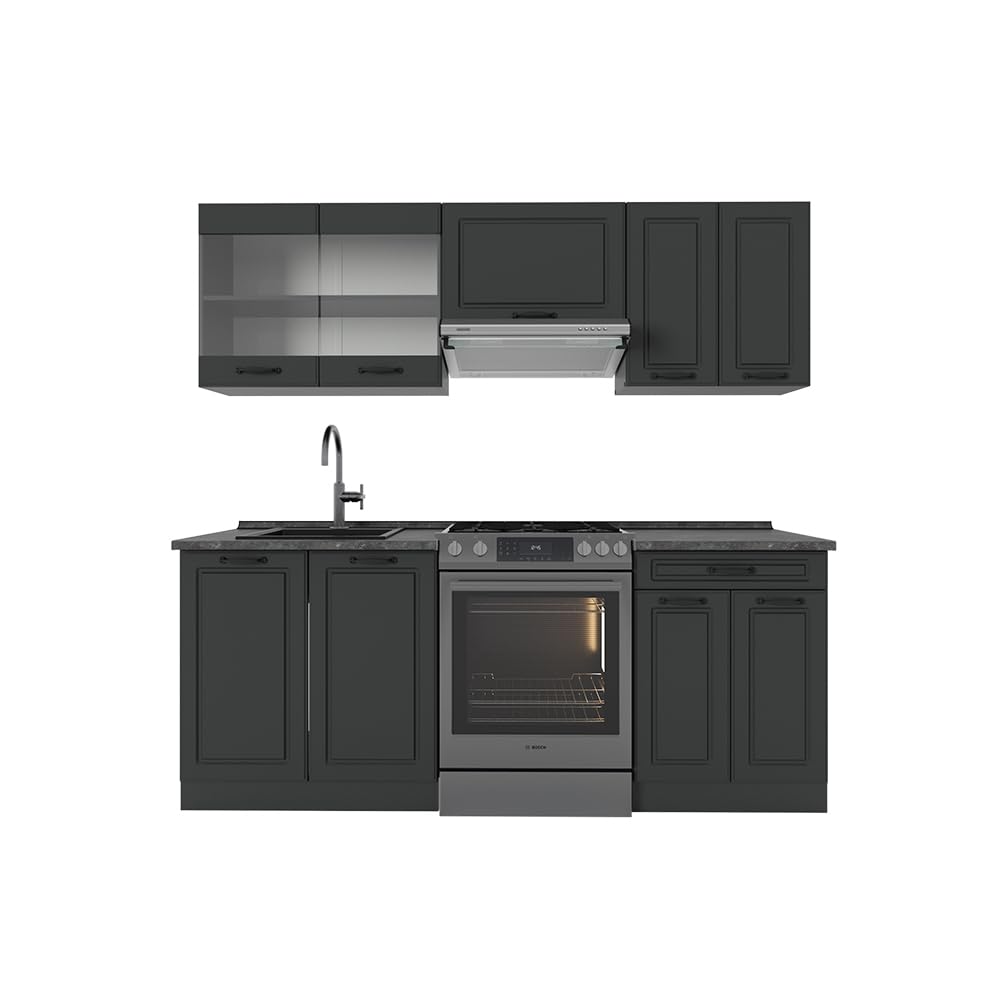 Vicco R-Line Kitchen Unit, White Country House / Anthracite, 200 cm without Worktop